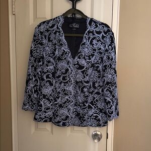 Alex Evenings Women's Black and Silver Floral Blouse
